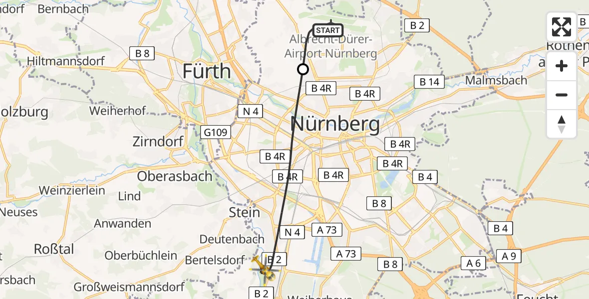 Flugroute Ambulanzhubschrauber Flughafen Nuremberg - Nürnberg, 26 Mai 2026, 11:38