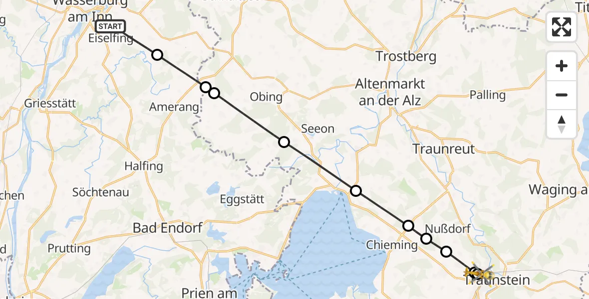 Flugroute Rettungshubschrauber Eiselfing - Traunstein Hospital, 26 Mai 2026, 11:41