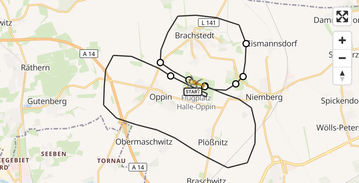 Flugroute Ambulanzhubschrauber Halle-Oppin Flugplatz - Halle-Oppin Flugplatz, 26 Mai 2026, 11:43