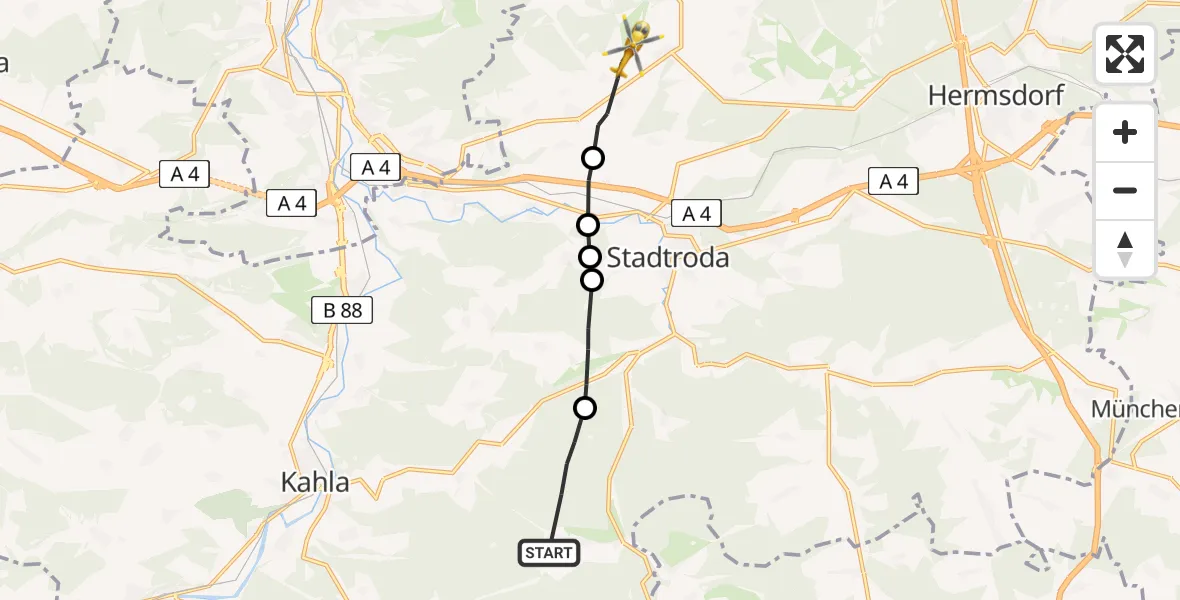 Flugroute Rettungshubschrauber Trockenborn-Wolfersdorf - Schöngleina, 26 Mai 2026, 11:49