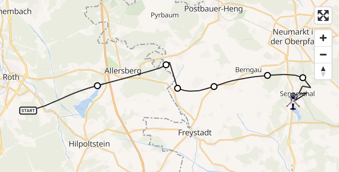 Flugroute Polizeihubschrauber Roth - Sengenthal, 26 Mai 2026, 11:54
