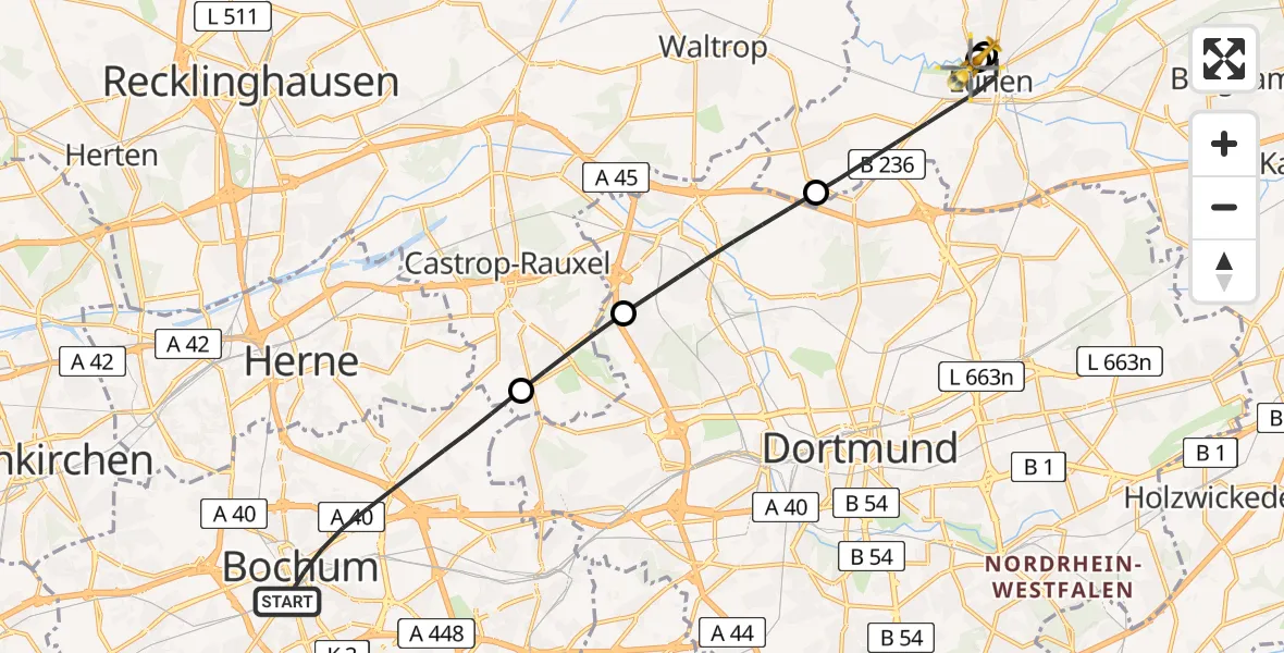 Flugroute Rettungshubschrauber Bochum - Sankt Marien Hospital, 26 Mai 2026, 11:55