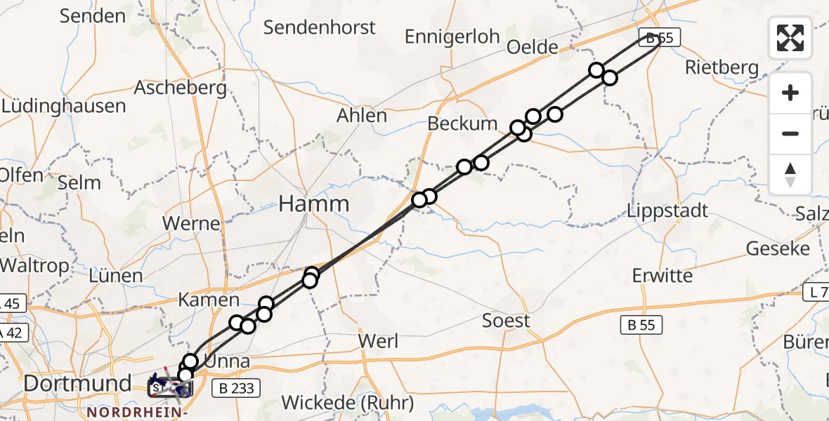 Flugroute Polizeihubschrauber Dortmund Flughafen - Dortmund Flughafen, 26 Mai 2026, 11:55