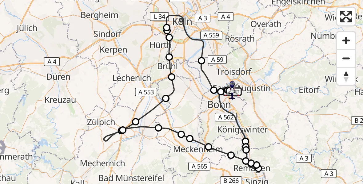 Flugroute Polizeihubschrauber Sankt Augustin - Sankt Augustin, 26 Mai 2026, 12:00