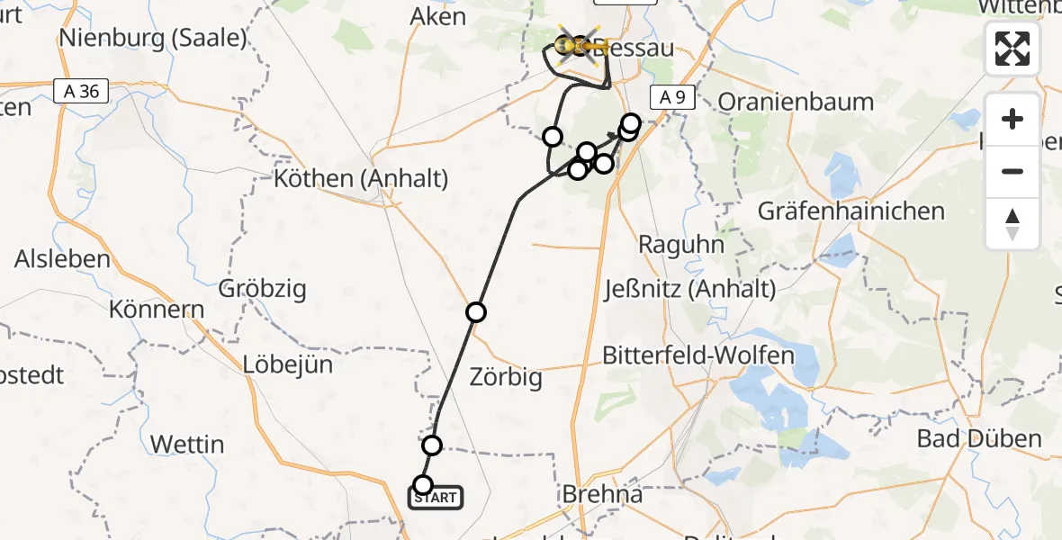 Flugroute Ambulanzhubschrauber Landsberg - Dessau-Roßlau, 26 Mai 2026, 12:06