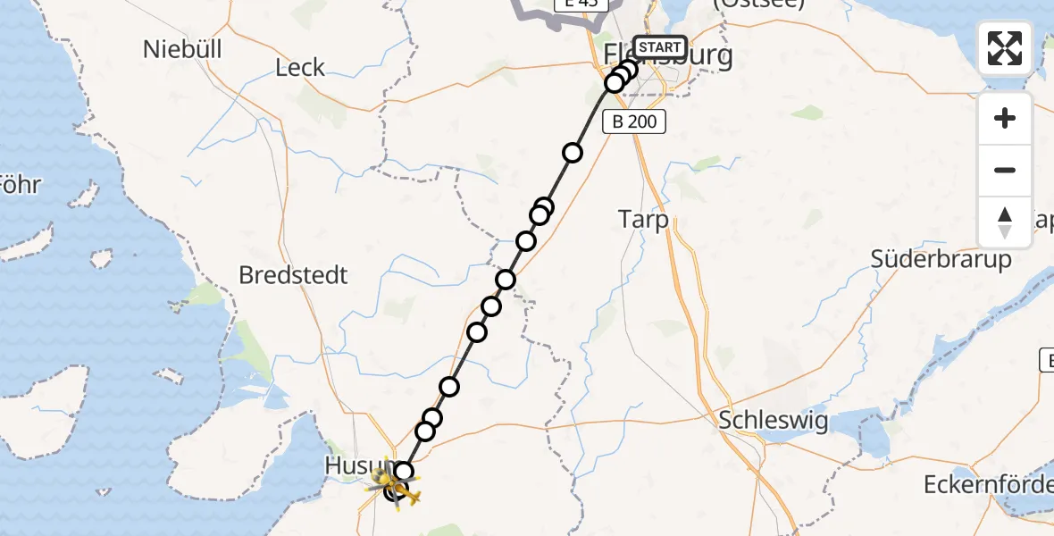 Flugroute Rettungshubschrauber Flensburg - Mildstedt, 26 Mai 2026, 12:07