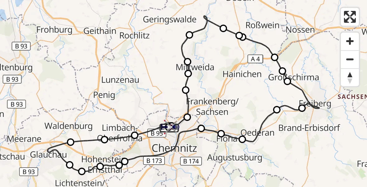 Flugroute Polizeihubschrauber Chemnitz-Glösa Industrial Park Hubschrauberlandeplatz - Chemnitz-Glösa Industrial Park Hubschrauberlandeplatz, 26 Mai 2026, 12:08