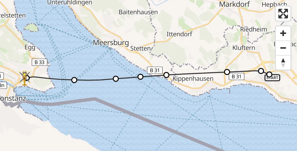 Flugroute Rettungshubschrauber Friedrichshafen Hospital - Konstanz Hospital, 26 Mai 2026, 12:11