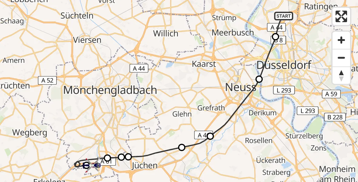 Flugroute Polizeihubschrauber Düsseldorf Flughafen - Wanlo Segelfluggelände, 26 Mai 2026, 12:13