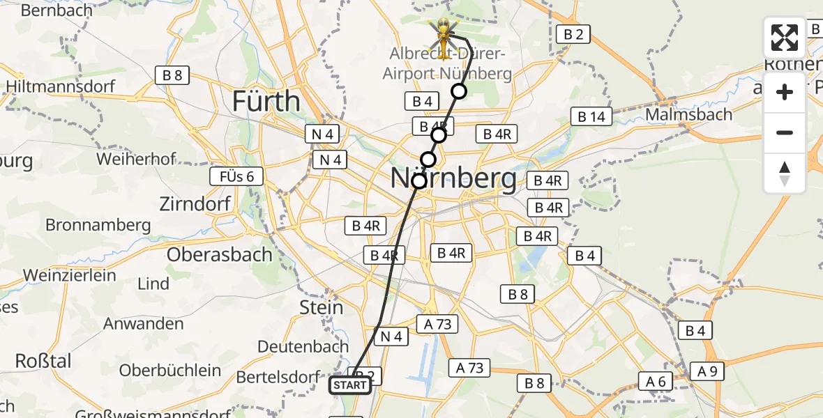 Flugroute Ambulanzhubschrauber Nürnberg - Flughafen Nuremberg, 26 Mai 2026, 12:19
