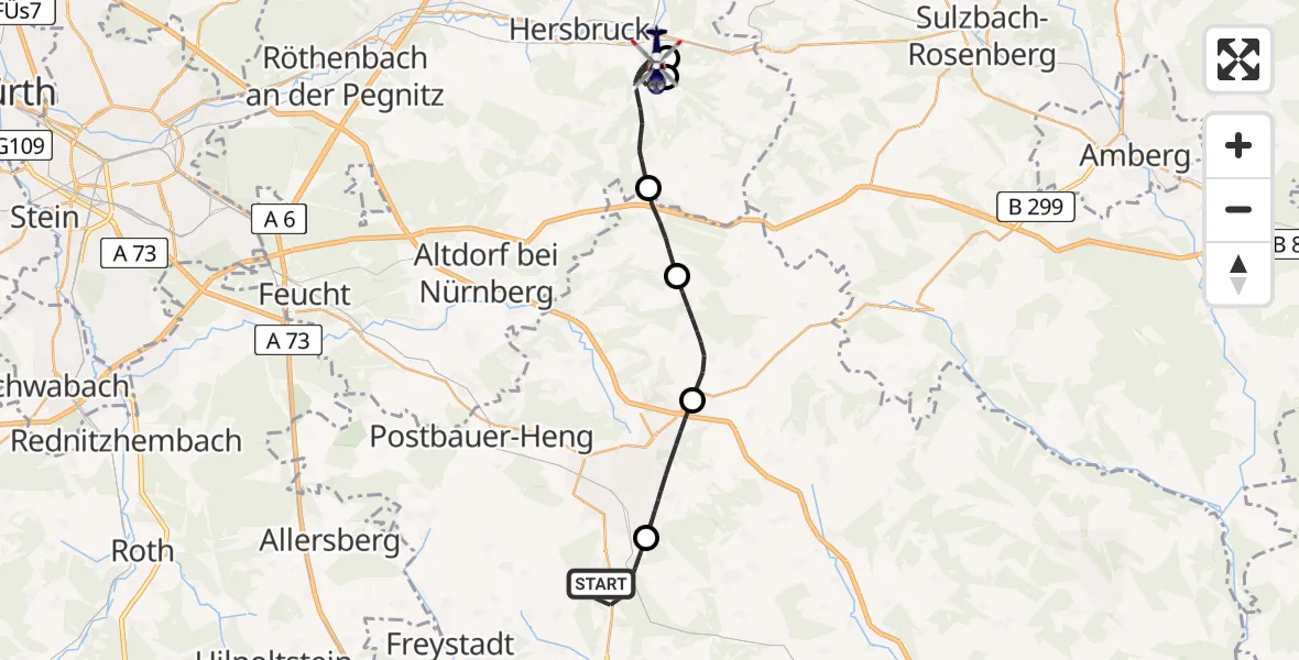 Flugroute Polizeihubschrauber Sengenthal - Happurg, 26 Mai 2026, 12:20