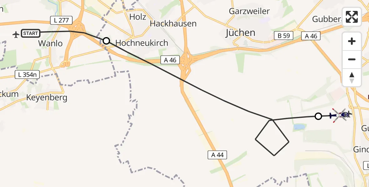 Flugroute Polizeihubschrauber Mönchengladbach - Gustorfer Höhe Flugplatz, 26 Mai 2026, 12:28