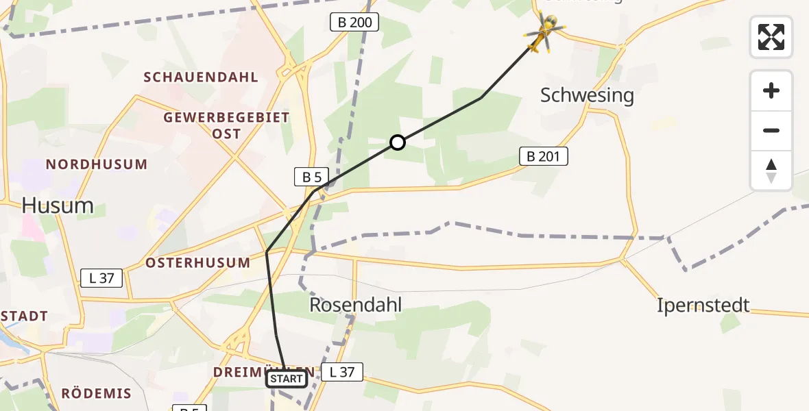 Flugroute Rettungshubschrauber Husum - Schwesing, 26 Mai 2026, 12:29