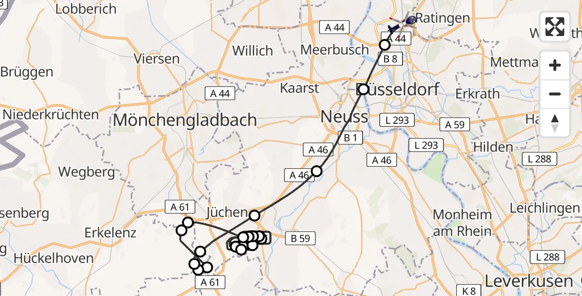 Flugroute Polizeihubschrauber Gustorfer Höhe Flugplatz - Düsseldorf Flughafen, 26 Mai 2026, 12:34