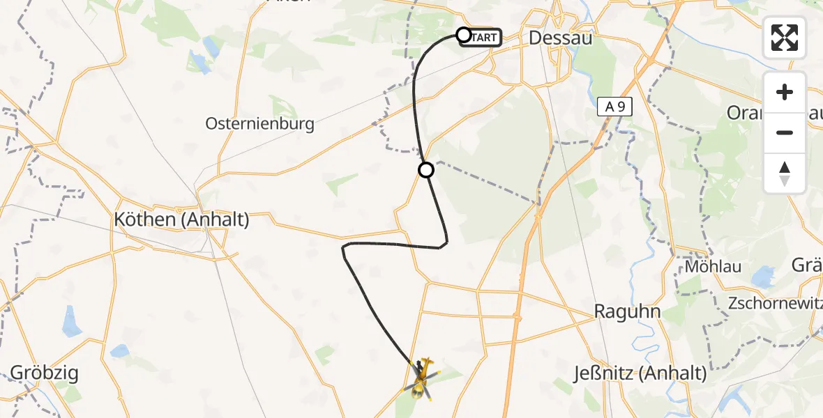 Flugroute Ambulanzhubschrauber Dessau Flugplatz - Südliches Anhalt, 26 Mai 2026, 12:36
