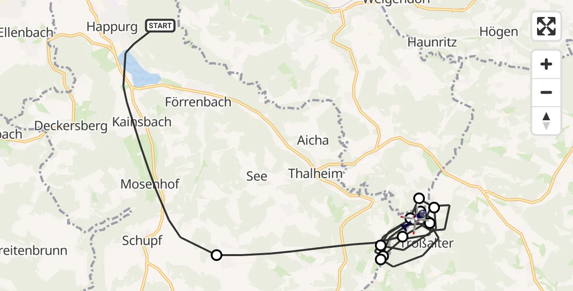 Flugroute Polizeihubschrauber Happurg - Birgland, 26 Mai 2026, 12:43