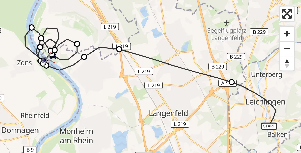 Flugroute Polizeihubschrauber Leichlingen (Rhld.) - Monheim am Rhein, 26 Mai 2026, 12:45