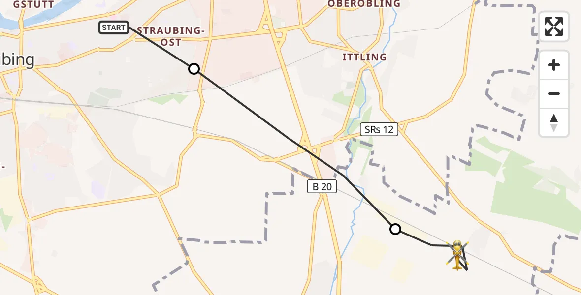 Flugroute Rettungshubschrauber Sankt Elisabeth Hospital Straubing - Aiterhofen, 26 Mai 2026, 12:47