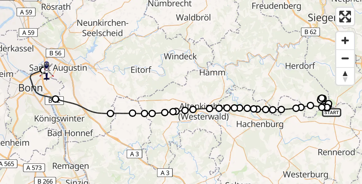 Flugroute Polizeihubschrauber Stein-Neukirch - Sankt Augustin, 26 Mai 2026, 12:50