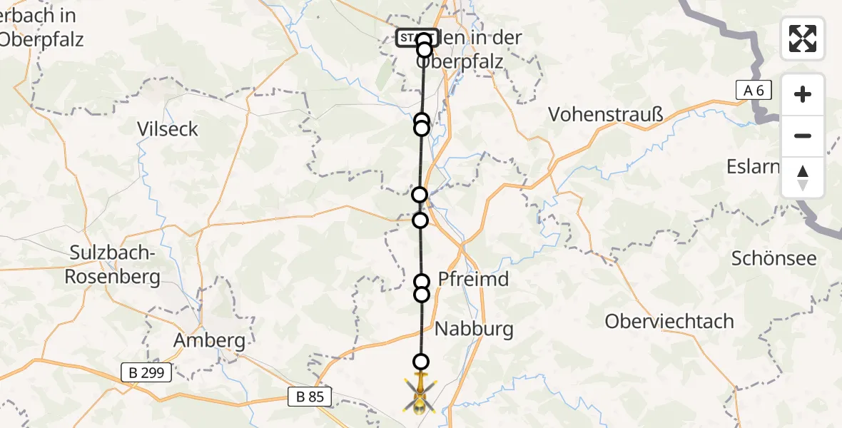 Flugroute Rettungshubschrauber Weiden i.d.OPf. - Schwarzenfeld, 26 Mai 2026, 12:52