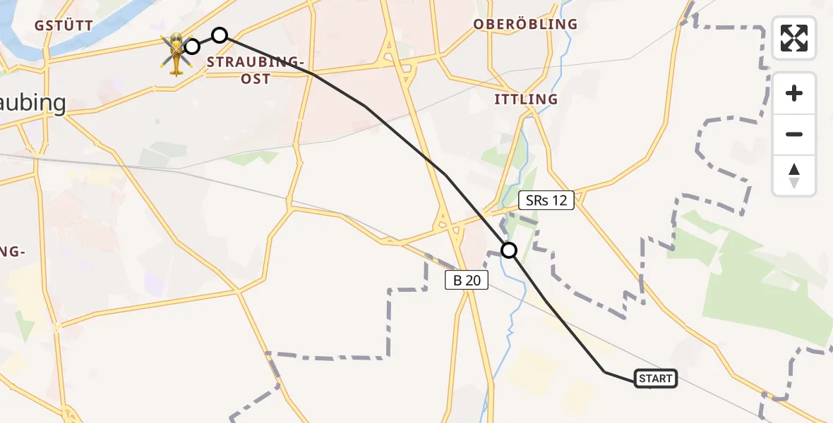 Flugroute Rettungshubschrauber Aiterhofen - Sankt Elisabeth Hospital Straubing, 26 Mai 2026, 12:56