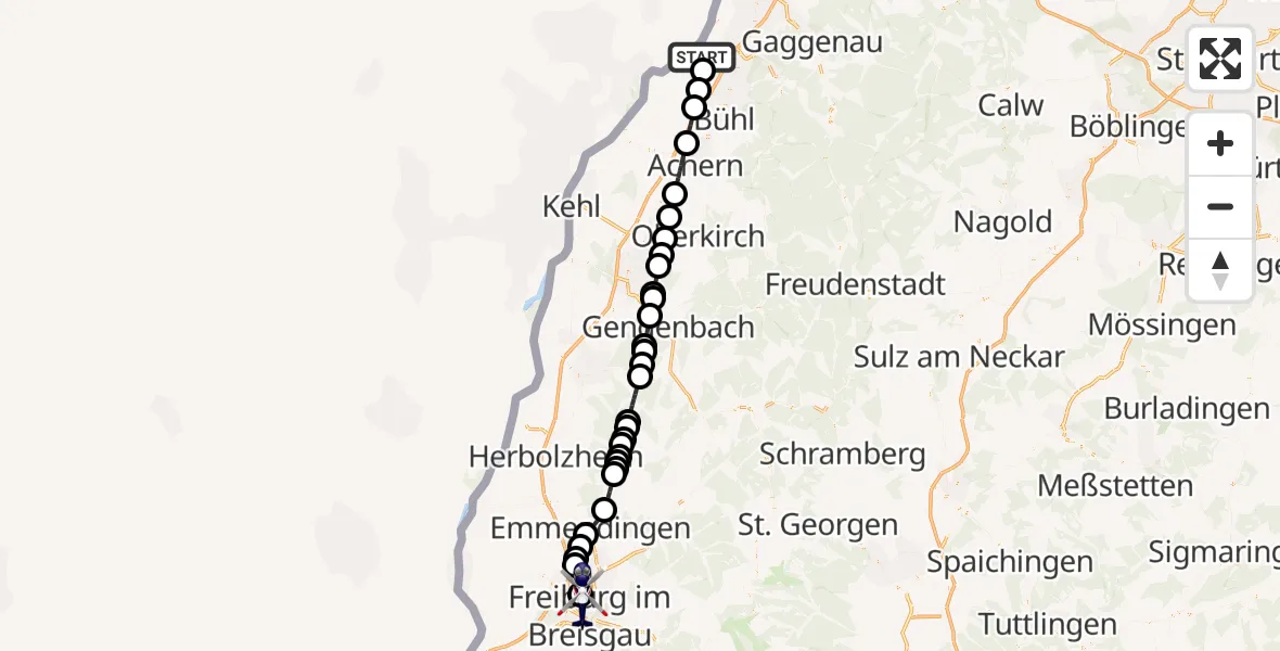 Flugroute Polizeihubschrauber Karlsruhe Baden-Baden Flughafen - Freiburg im Breisgau Flugplatz, 26 Mai 2026, 12:59