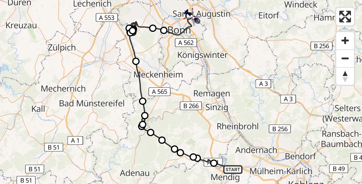 Flugroute Polizeihubschrauber Kruft - Sankt Augustin, 26 Mai 2026, 13:04