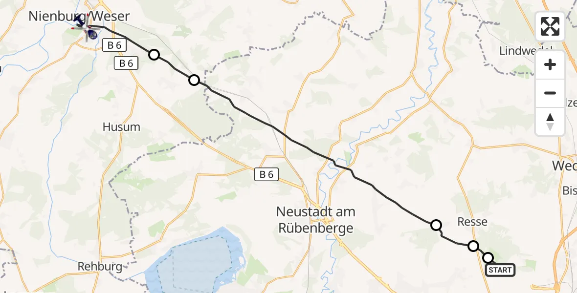 Flugroute Polizeihubschrauber Flughafen Hannover - Nienburg (Weser), 26 Mai 2026, 13:05