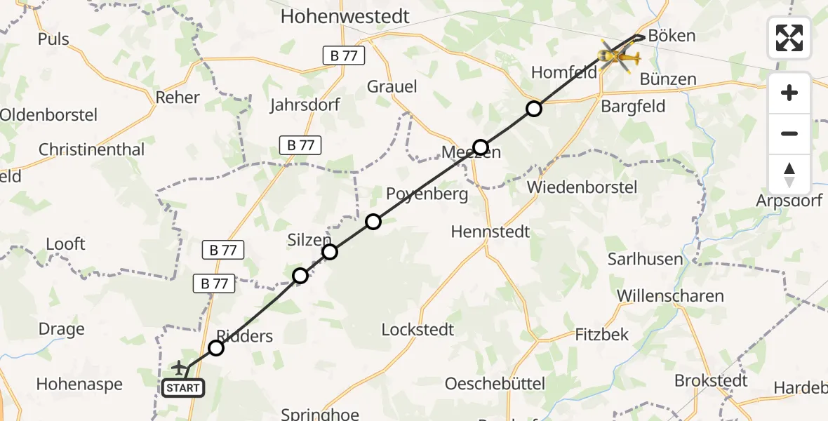Flugroute Rettungshubschrauber Itzehoe Hungriger Wolf Flugplatz - Aukrug, 26 Mai 2026, 13:07
