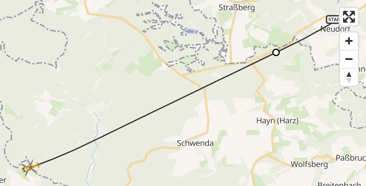 Flugroute Rettungshubschrauber Harzgerode - Südharz, 26 Mai 2026, 13:08