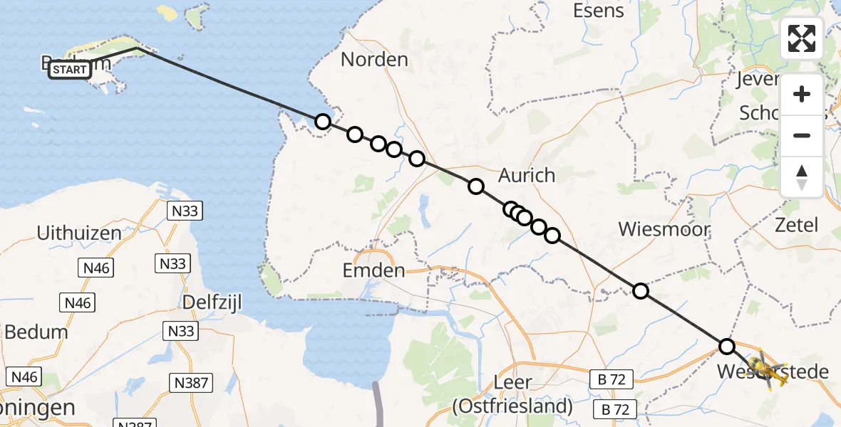 Flugroute Ambulanzhubschrauber Noordzee - Westerstede, 26 Mai 2026, 13:08