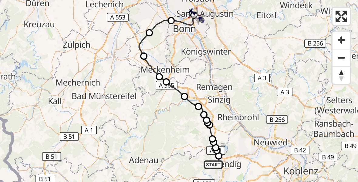 Flugroute Polizeihubschrauber Mendig - Sankt Augustin, 26 Mai 2026, 13:12
