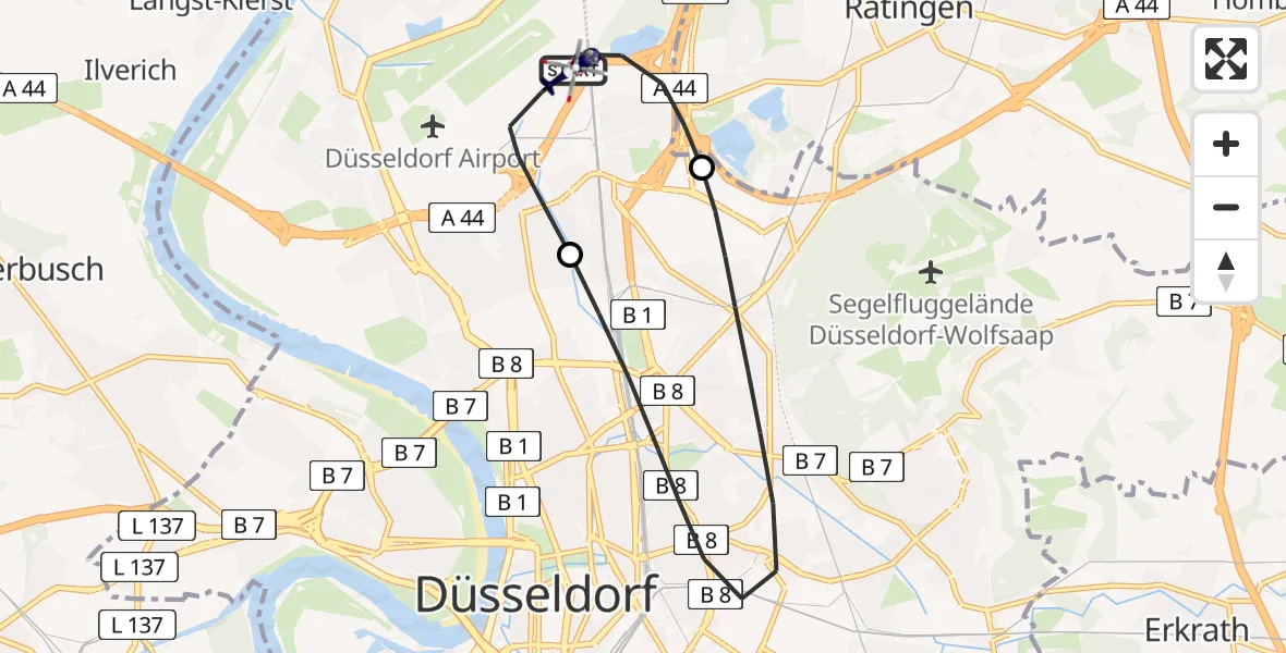 Flugroute Polizeihubschrauber Düsseldorf Flughafen - Düsseldorf Flughafen, 26 Mai 2026, 13:16