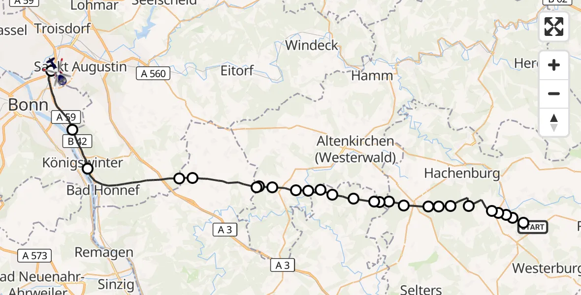 Flugroute Polizeihubschrauber Ailertchen - Sankt Augustin, 26 Mai 2026, 13:18