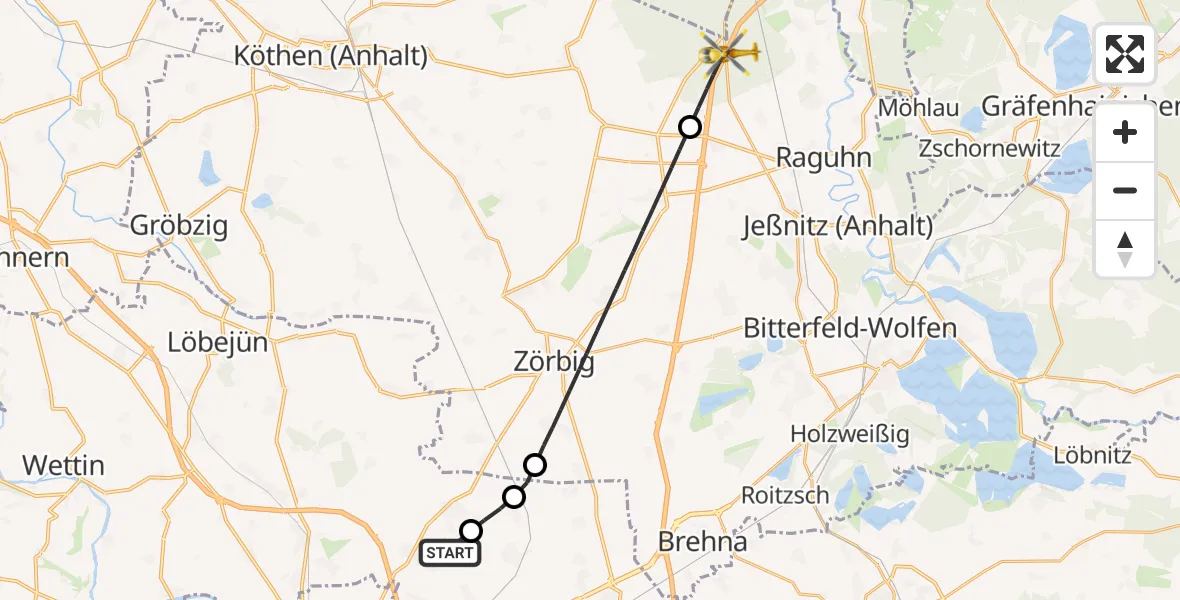 Flugroute Rettungshubschrauber Halle-Oppin Flugplatz - Raguhn-Jeßnitz, 26 Mai 2026, 13:19