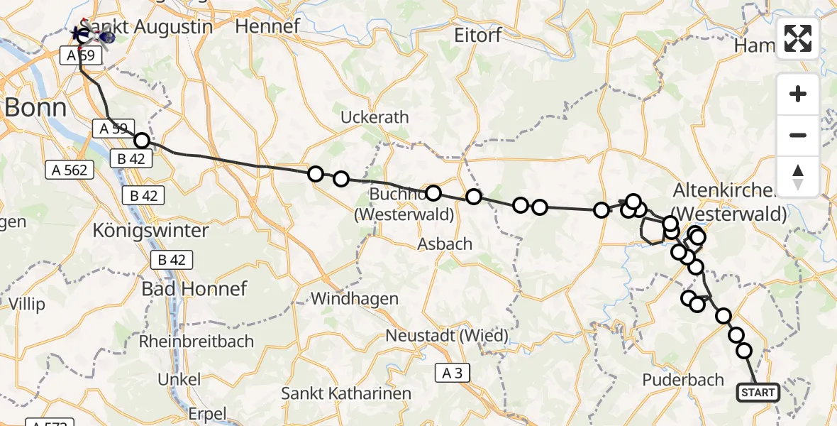 Flugroute Polizeihubschrauber Dierdorf - Sankt Augustin, 26 Mai 2026, 13:19
