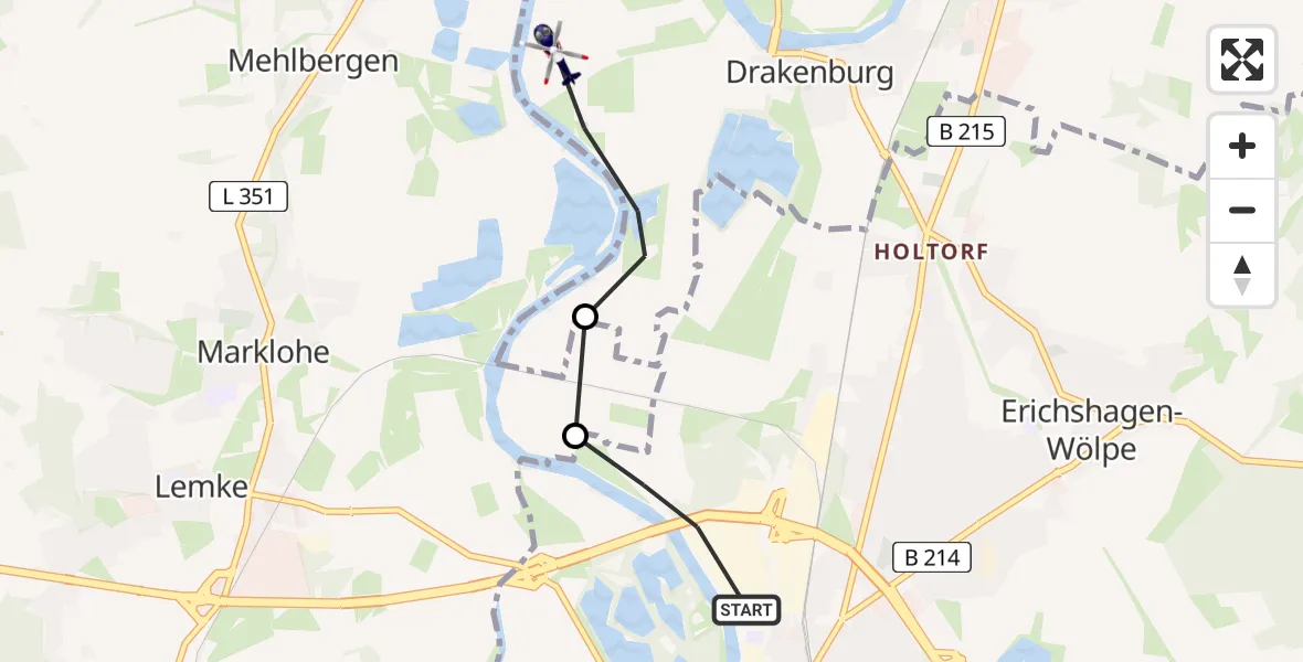 Flugroute Polizeihubschrauber Nienburg (Weser) - Drakenburg, 26 Mai 2026, 13:23