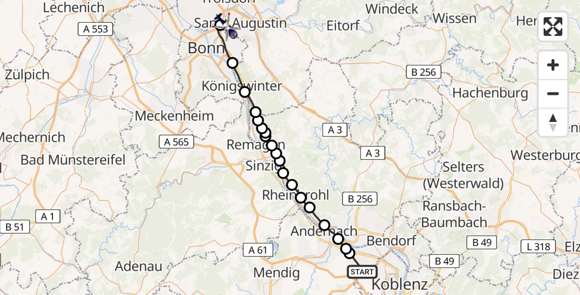 Flugroute Polizeihubschrauber Mülheim-Kärlich - Sankt Augustin, 26 Mai 2026, 13:23