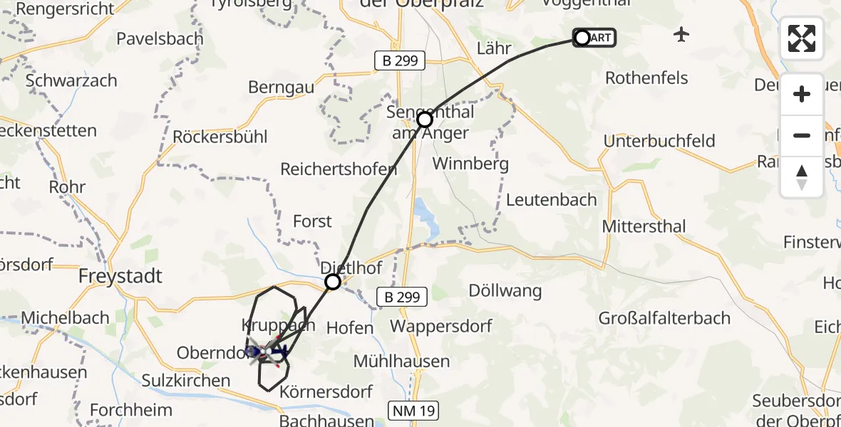 Flugroute Polizeihubschrauber Deining - Mühlhausen, 26 Mai 2026, 13:29