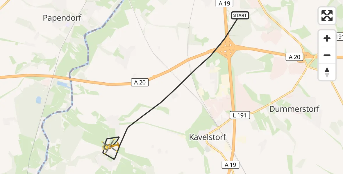 Flugroute Ambulanzhubschrauber Dummerstorf - Dummerstorf, 26 Mai 2026, 13:37