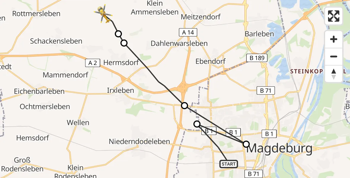 Flugroute Rettungshubschrauber Magdeburg - Hohe Börde, 26 Mai 2026, 13:41