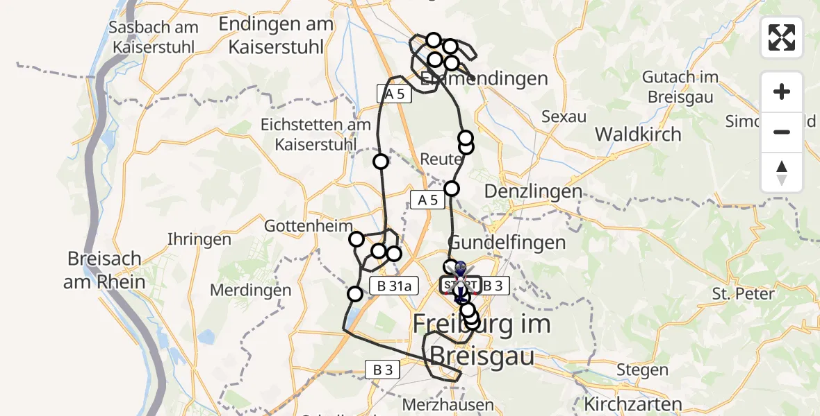 Flugroute Polizeihubschrauber Freiburg im Breisgau Flugplatz - Freiburg im Breisgau Flugplatz, 26 Mai 2026, 13:43