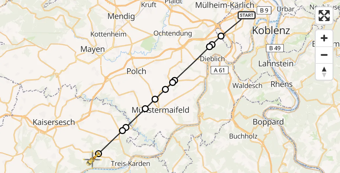 Flugroute Rettungshubschrauber Koblenz - Kail, 26 Mai 2026, 13:46