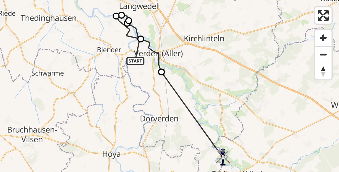 Flugroute Polizeihubschrauber Verden (Aller) - Dörverden, 26 Mai 2026, 13:46