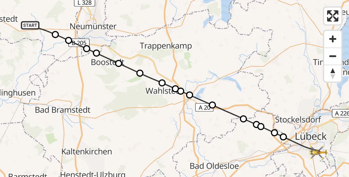 Flugroute Rettungshubschrauber Aukrug - Lübeck, 26 Mai 2026, 13:49