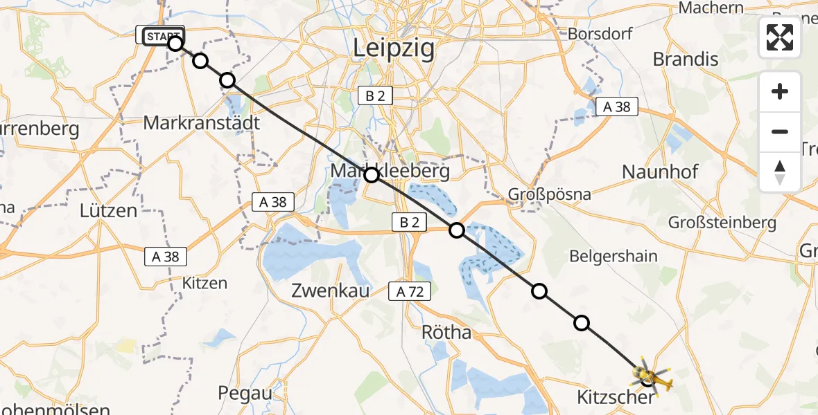 Flugroute Rettungshubschrauber Leuna - Bad Lausick, 26 Mai 2026, 13:57