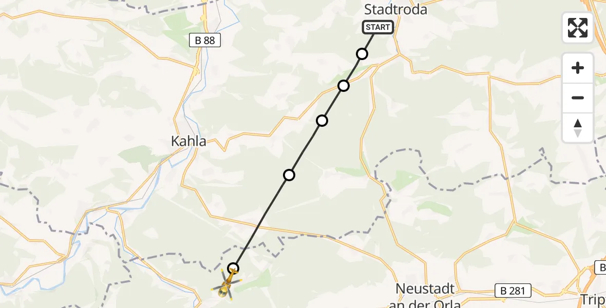 Flugroute Rettungshubschrauber Stadtroda - Langenorla, 26 Mai 2026, 14:01