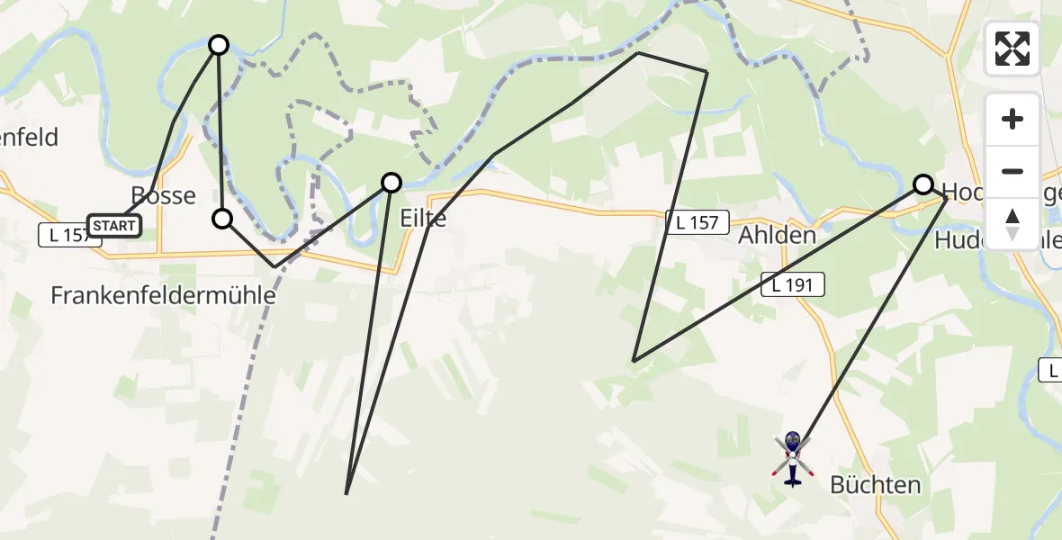 Flugroute Polizeihubschrauber Frankenfeld - Grethem, 26 Mai 2026, 14:02