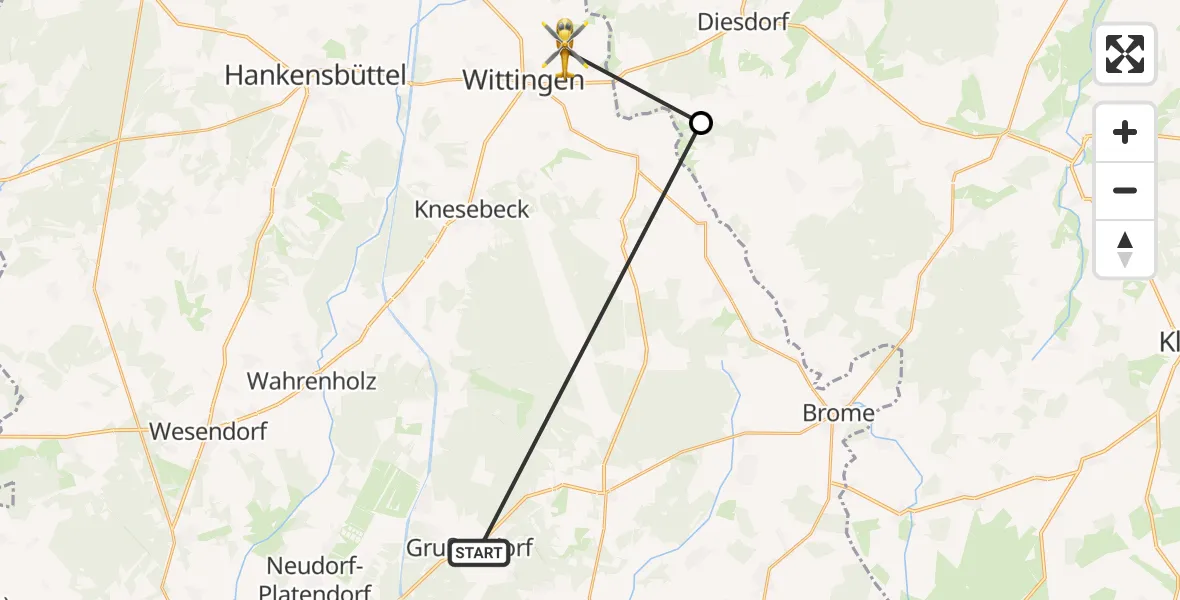 Flugroute Rettungshubschrauber Sassenburg - Wittingen, 26 Mai 2026, 14:02