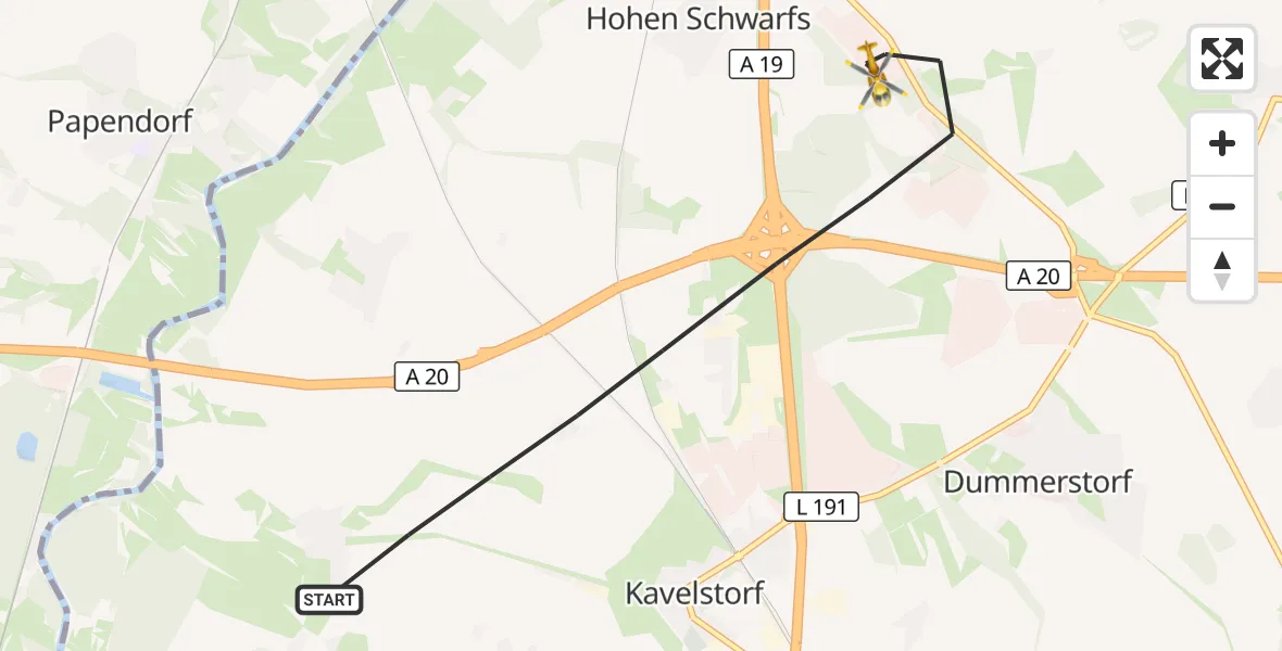 Flugroute Ambulanzhubschrauber Dummerstorf - Dummerstorf, 26 Mai 2026, 14:06
